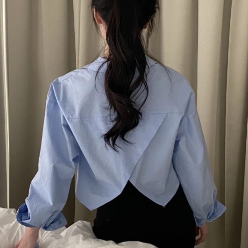 Shirts Women Korean Style Simple Baggy Solid All-match Long Sleeve Chic Crop Tops Elegant Leisure Trendy S-3xl Comfort Spring