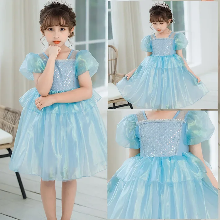 

Girls' Summer Dress Korean Children's Princess Birthday Dress Poncho Gauze Children's Day Performance Dress