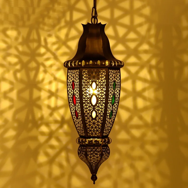 LED Copper Chandelier Interior Lighting Decoration Hollow Copper Lantern Arab Muslim Retro Style Copper Chandelier