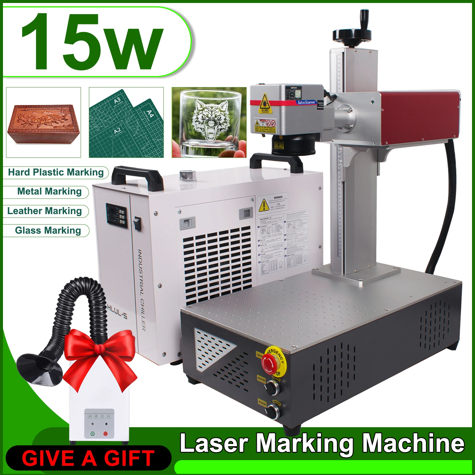 CRS 15W UV Laser Marking Machine for Glass Crystal Metal Plastic Wood 10W 5W UV Laser Engraving Water Chiller Laser Engraver