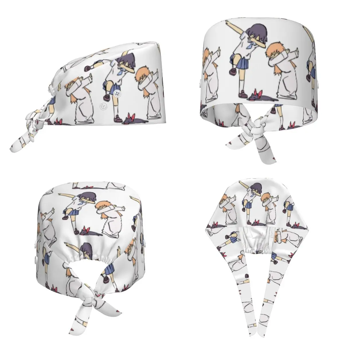 Scene Of Nano And Hakase Dabbing Azumanga Daioh Scrub Hat Doctor Working Surgical Cap Adjustable Nursing Caps for Dentist