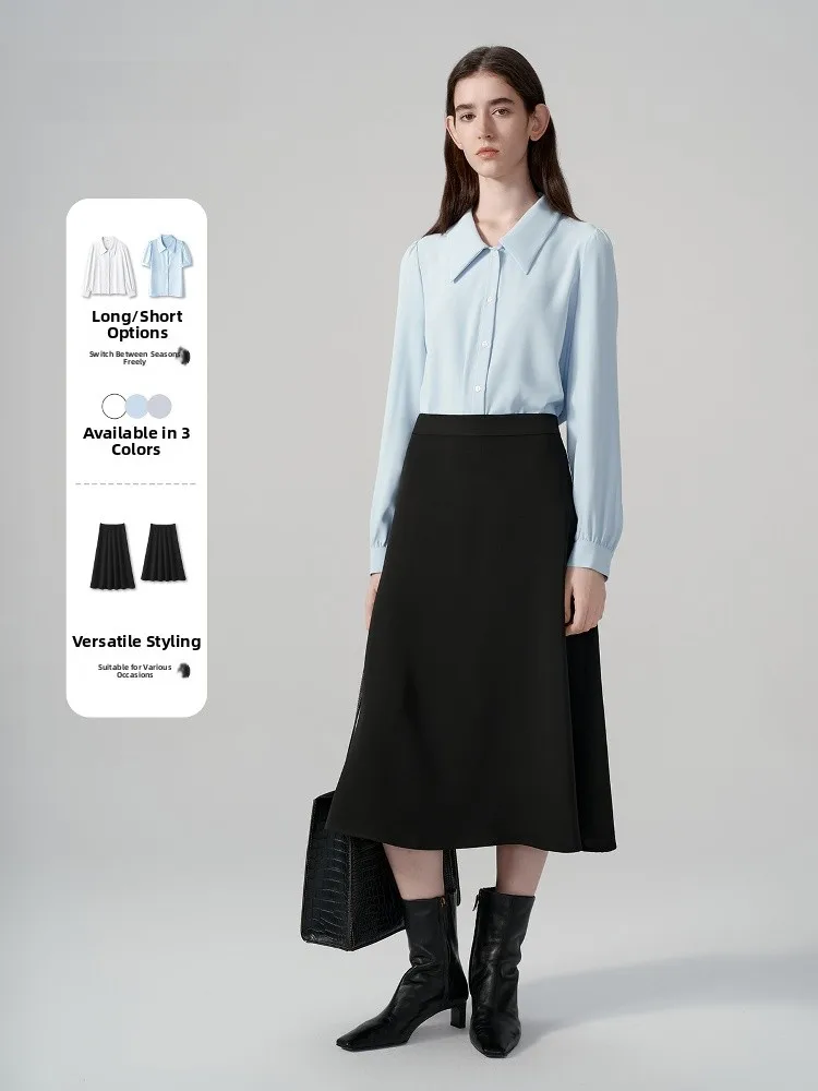 

Blue Long Sleeve Chiffon Shirt Professional Interview Commute Outfit Women's Fashion Small Size Career Interview Formal Set