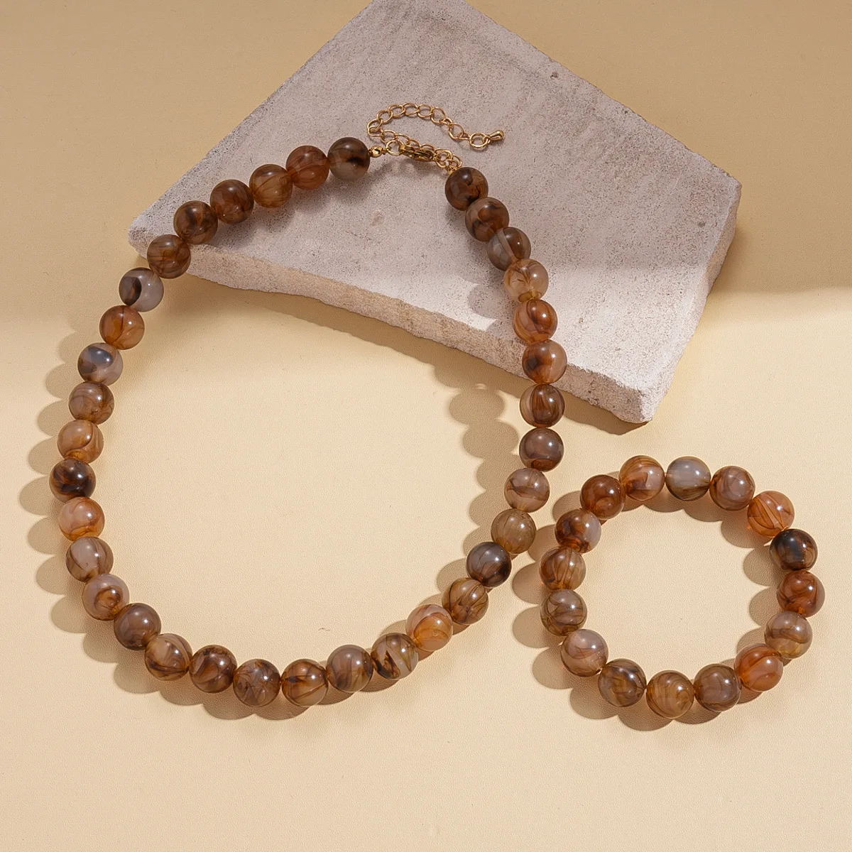 Women's Retro Elastic Round Bead Chokers & Bracelets Set