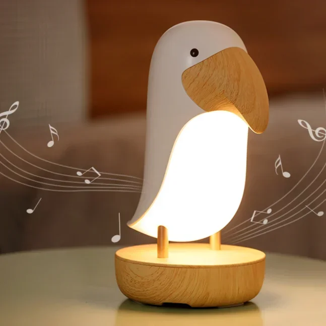 

Wooden Bird Desk Lamp with Unlimited Dimming Bluetooth Speaker Atmosphere Light Creative Bedroom Bedhead Companion Nightlight