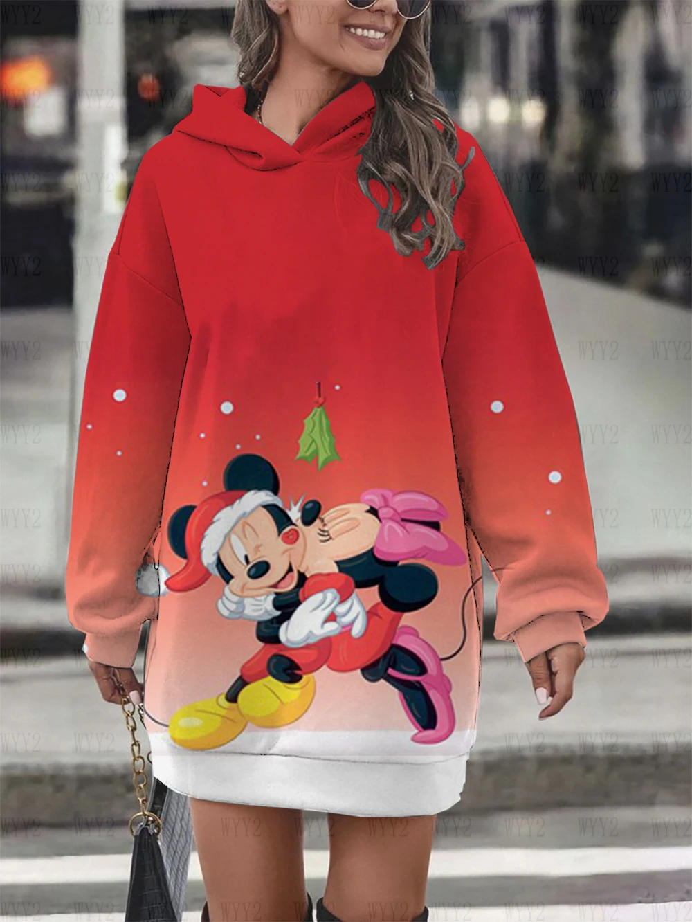 Disney Mickey Mouse and Minnie Pullover Sweatshirt Printed Casual Cartoon Hoodie Sweater Dress Fashion Street Style Dress