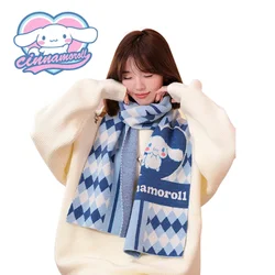 Sanrio Cinnamoroll Knitted Scarf Cartoon Cute Diamond Scarf Fashion Windproof Thickened Warm Winter Women's Shawls Scarves Gift