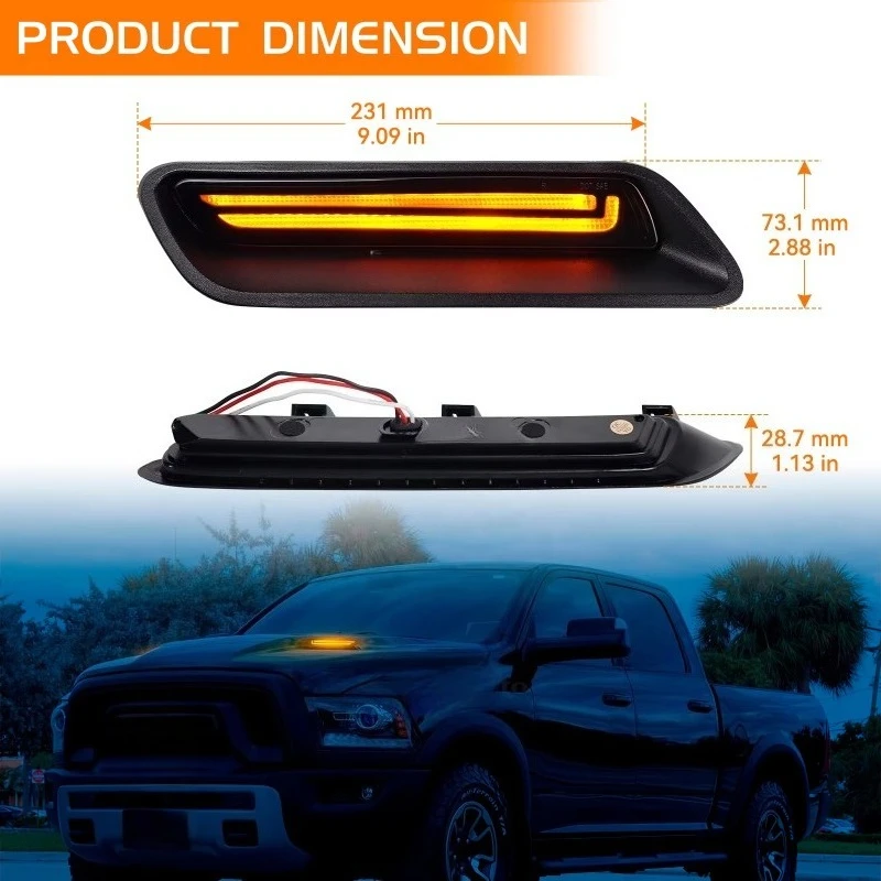 

LED Hood Vent Bezel Scoop Lights for dodge Ram 1500 Ram 1500 Classic 10-23 White with Sequential Dynamic Amber Turn Signal Lamps