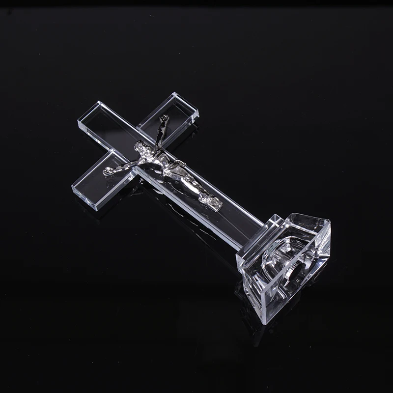 Hot Sell Crystal Glass Cross Jesus with LED Baby Christian Shower Souvenir Gifts Religious Figurine Statue Home Decoration