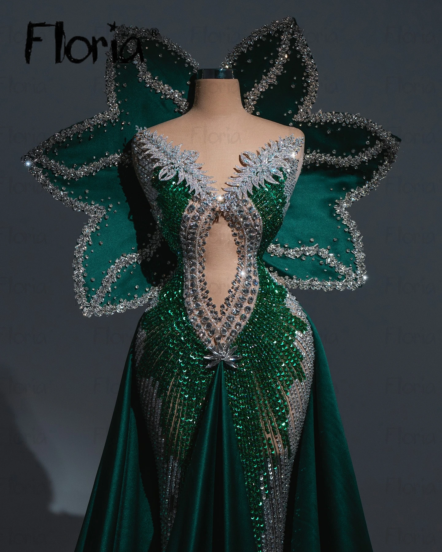 Folha 3d renda verde esmeralda vestido de baile com overskirt elegante 2025 feminino vestidos de festa de casamento brilhante vestido de concurso abendkleider