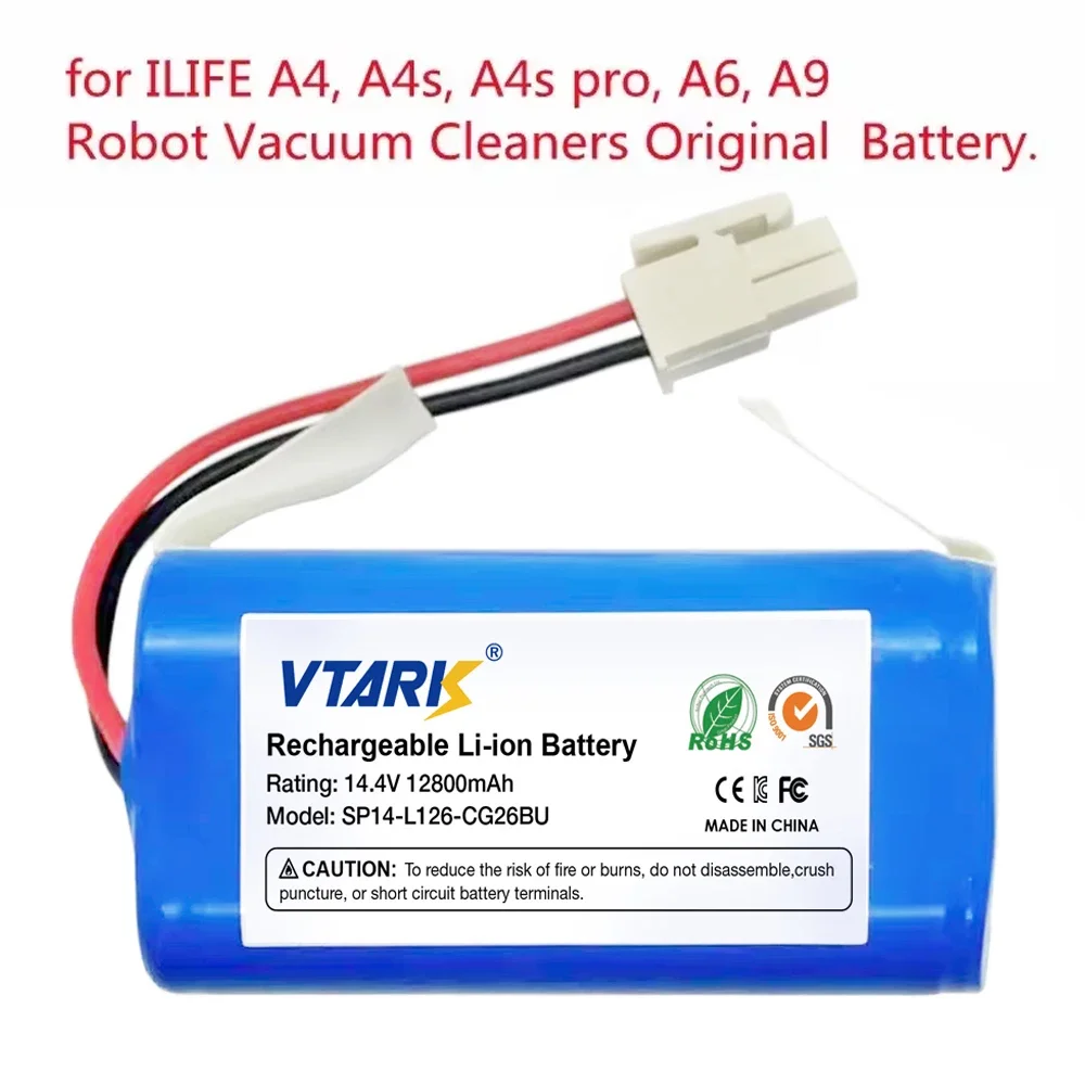 

NEW 14.8V 12800mAh 14.4V 9800mAh Lithium Battery For ILIFE A4 A4s V7 A6 V7s Plus Robot Vacuum Cleaner ILife 4S1P real Capacity