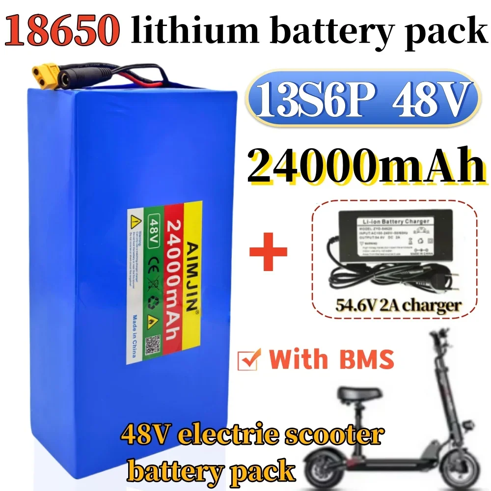 New 48V 24000mAh lithium-ion/rechargeable battery pack 13S6P 24Ah 2000W  built-in BMS for Citycoco Motorized Scooter Battery