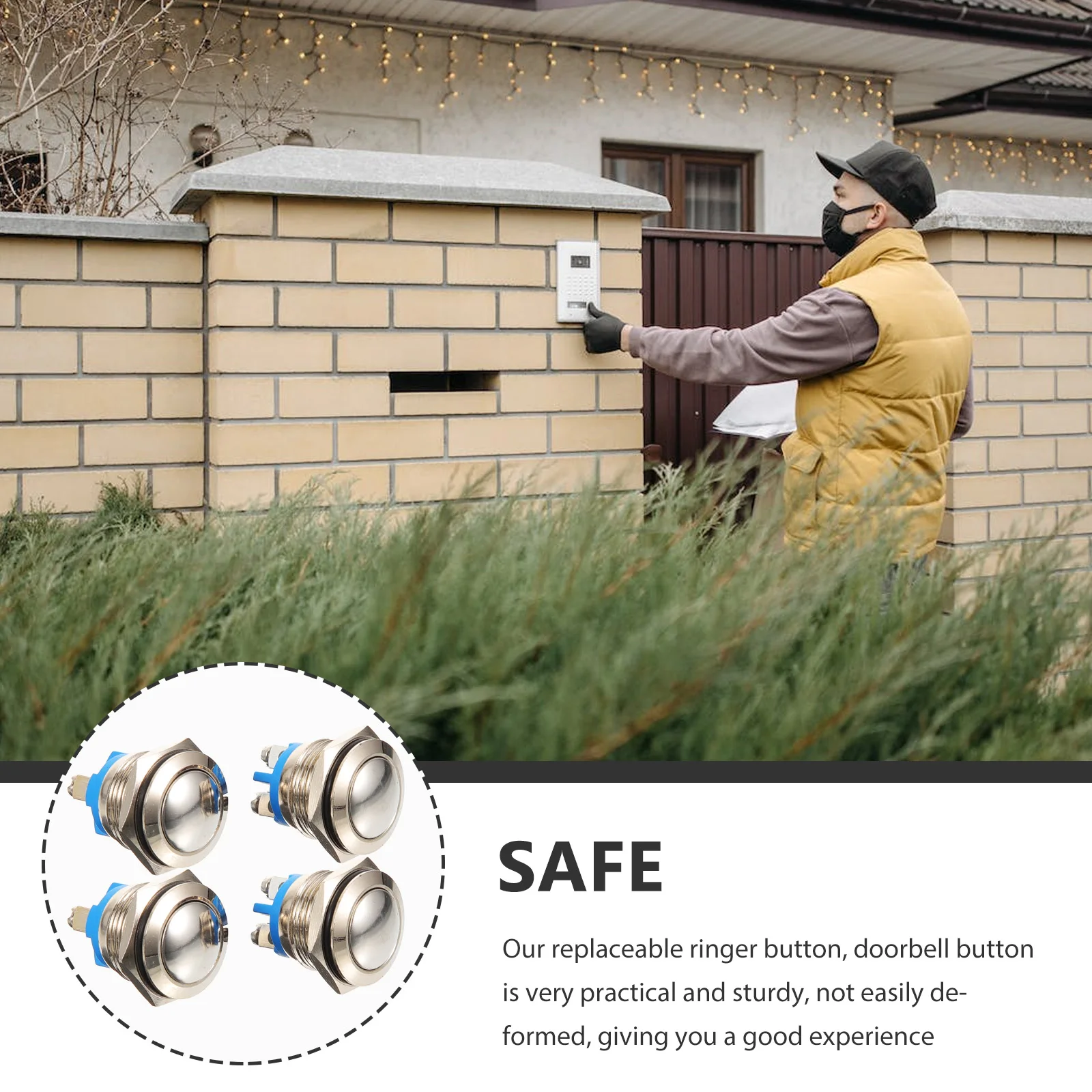 4pcs Doorbell Button Kit 16MM Self-Resetting Wired Ringer Buttons Home Easy Install Durable Push Bell Replacement