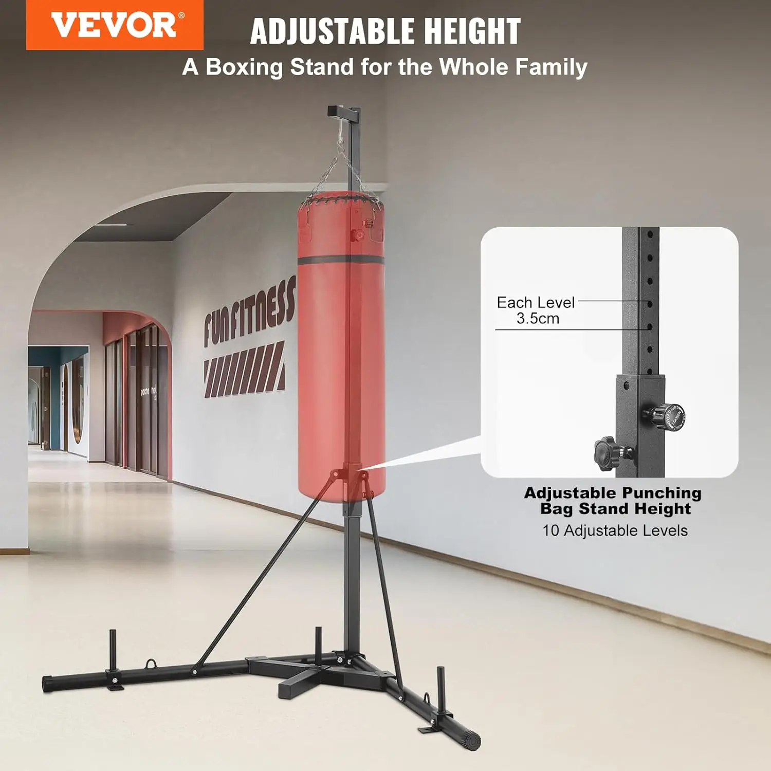 Punching Bag Stand, Steel Heavy Duty Workout Training Equipment, Adjustable Height Boxing Punching Stand with Weighted Base, Hol