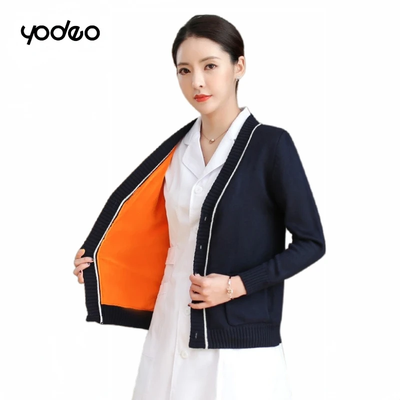 Manteau pull d'infirmière d'hôpital, cardigan tricoté chaud coupe-vent en velours doré épais, vêtements de travail d'infirmière résistants à l'usure pour hommes