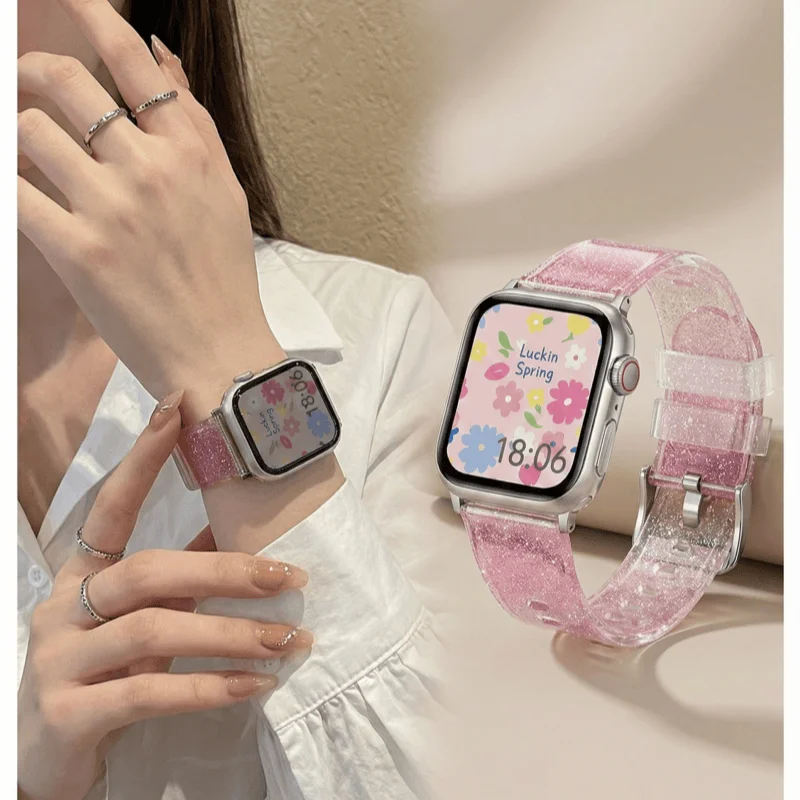 Jelly Clear Shell Musterarmband für Apple Watch 44mm 40 42 46 41 45 38 49mm Silikonarmband iWatch S12 11 10 9 8 7 5 6 4