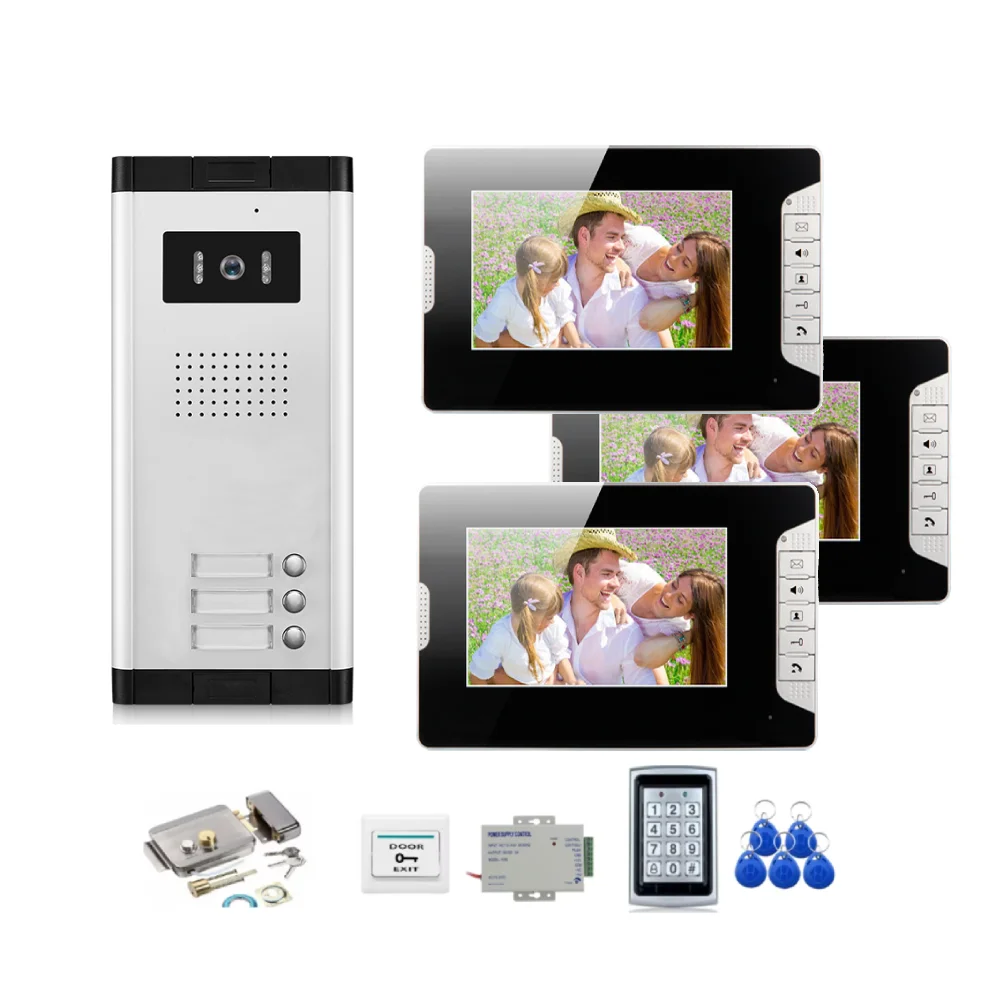 2-12Unit อาคารวิดีโอ Intercom 7 "Video Doorbell ระบบกล้องสําหรับ Apartment ป้องกันรหัสผ่าน RFID ปลดล็อกโทรศัพท์ประตูวิดีโอ