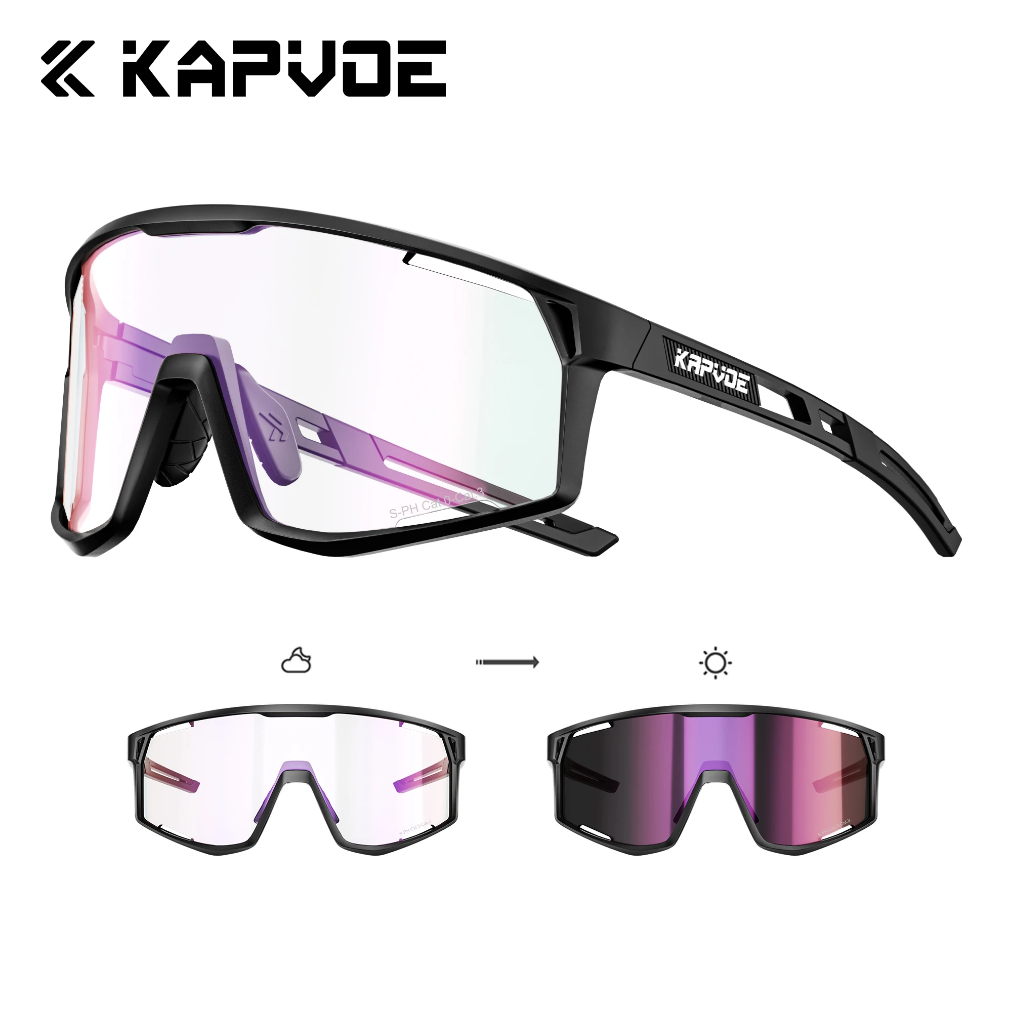 Image of KAPVOE Ghost-free Photochromic Sonnenbrille Fahrradbrille MTB Bike UV400 Rennrad-Ausrüstung Outdoor Wandern Camping Eyewear