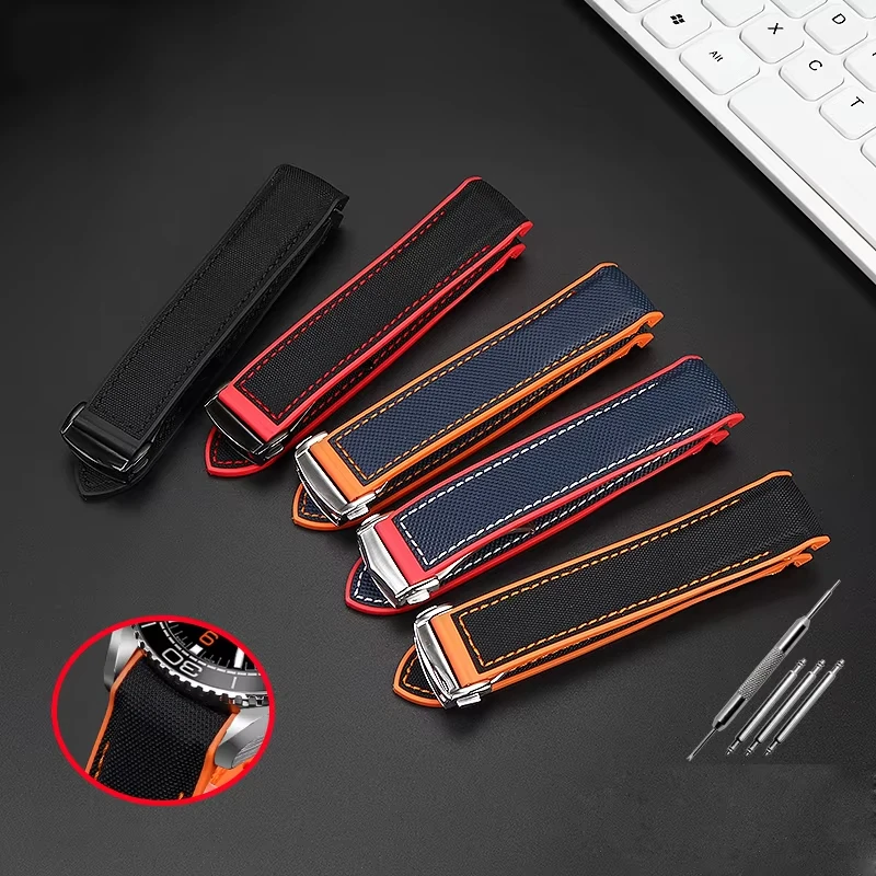 20 21mm 22mmNylon pattern Rubber Strap Bracelet For Omega Seamaster 300M Planet Ocean 600M Speedmaster 8900 Curved end WatchBand
