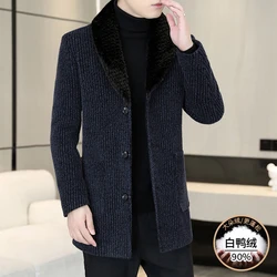 New Autumn Winter Thickened Warm Woolen Coats Men's Business Striped Duck Down Jacket Casual Puffer Windbreaker Outwear Overcoat