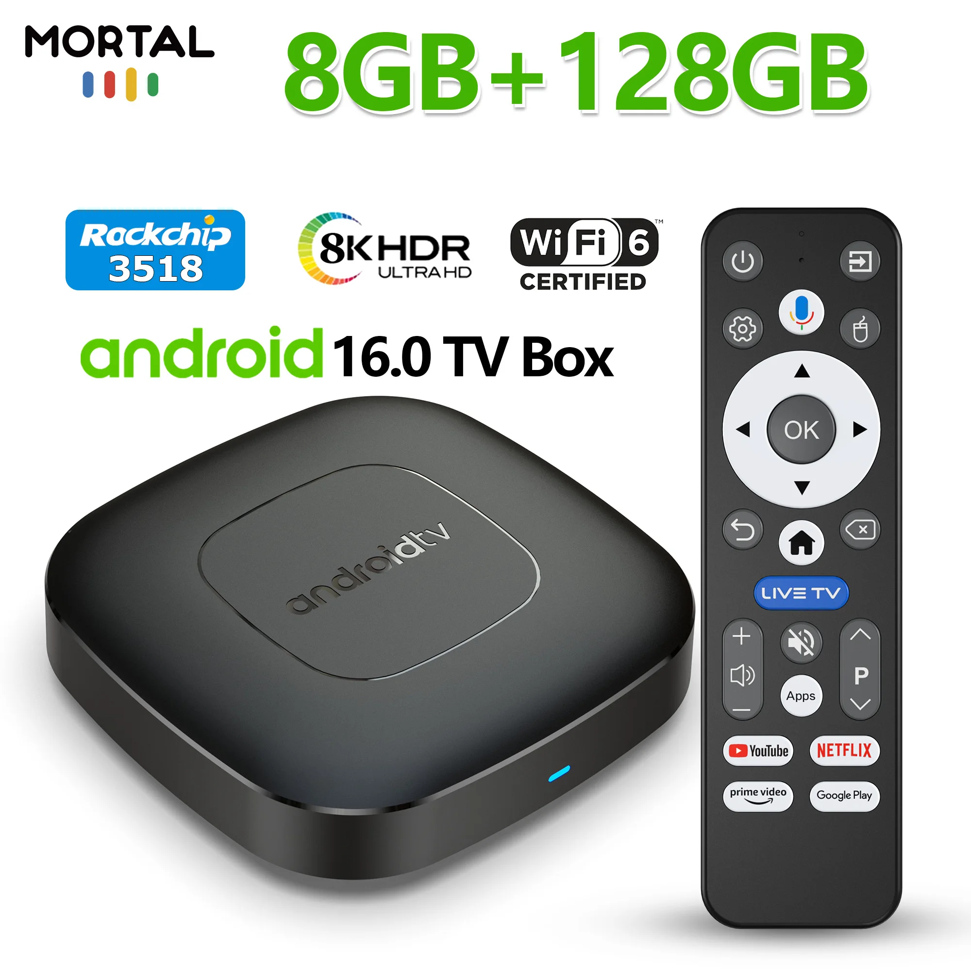

2026 Smart Android 16 TV Box T1 RK3518 Quad Core с поддержкой Wi-Fi 2.4G/5G, двойным интерфейсом UI, Google Assistant, медиаплеер для потокового вещания
