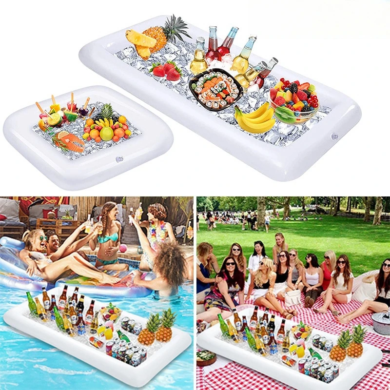 Balsa flotante aireada de PVC para exteriores, balsa hinchable para piscina, fiesta, piscina, congelador, bebidas congeladas, frutas, bandejas inflables, 1 piezas