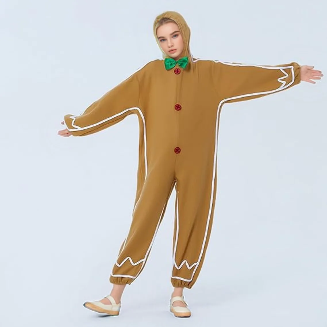 

Kids Toddler Adult Matching New Christmas Costume Gingerbread Long Sleeve Zipper Hooded Jumpsuit Party Role-Playing Cosplay