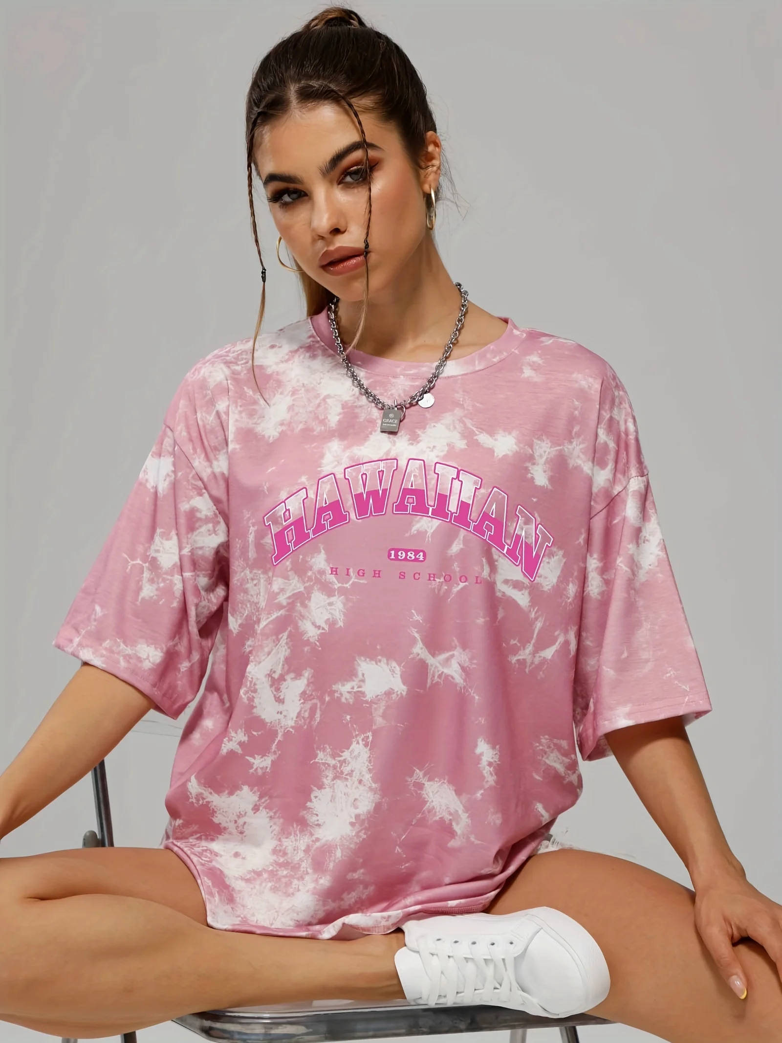 Letters  HAWAIIAN Pattern Woman T Shirt Girl Oversize Daily Top Female Creativity Streettshirt O-Neck T-Shirt Casual Clothes