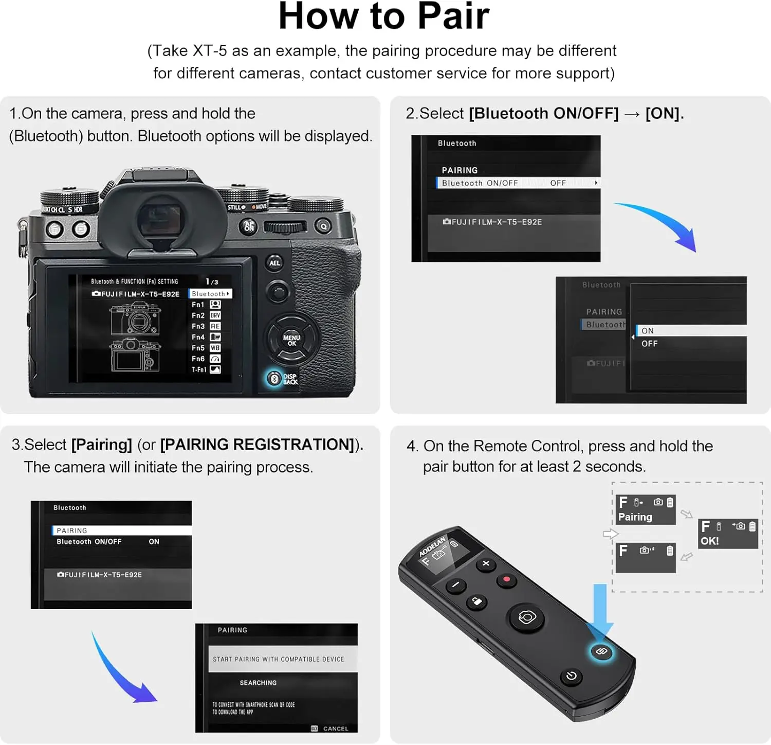 AODELAN Drahtlose Bluetooth-Fernbedienung für Fujifilm Fuji X-M5 XT50 X100VI X-S20 X-T5 X-T4 X-T3 X-T30II X-T30 X-S10 X-H2S X-H2 – Detail 10