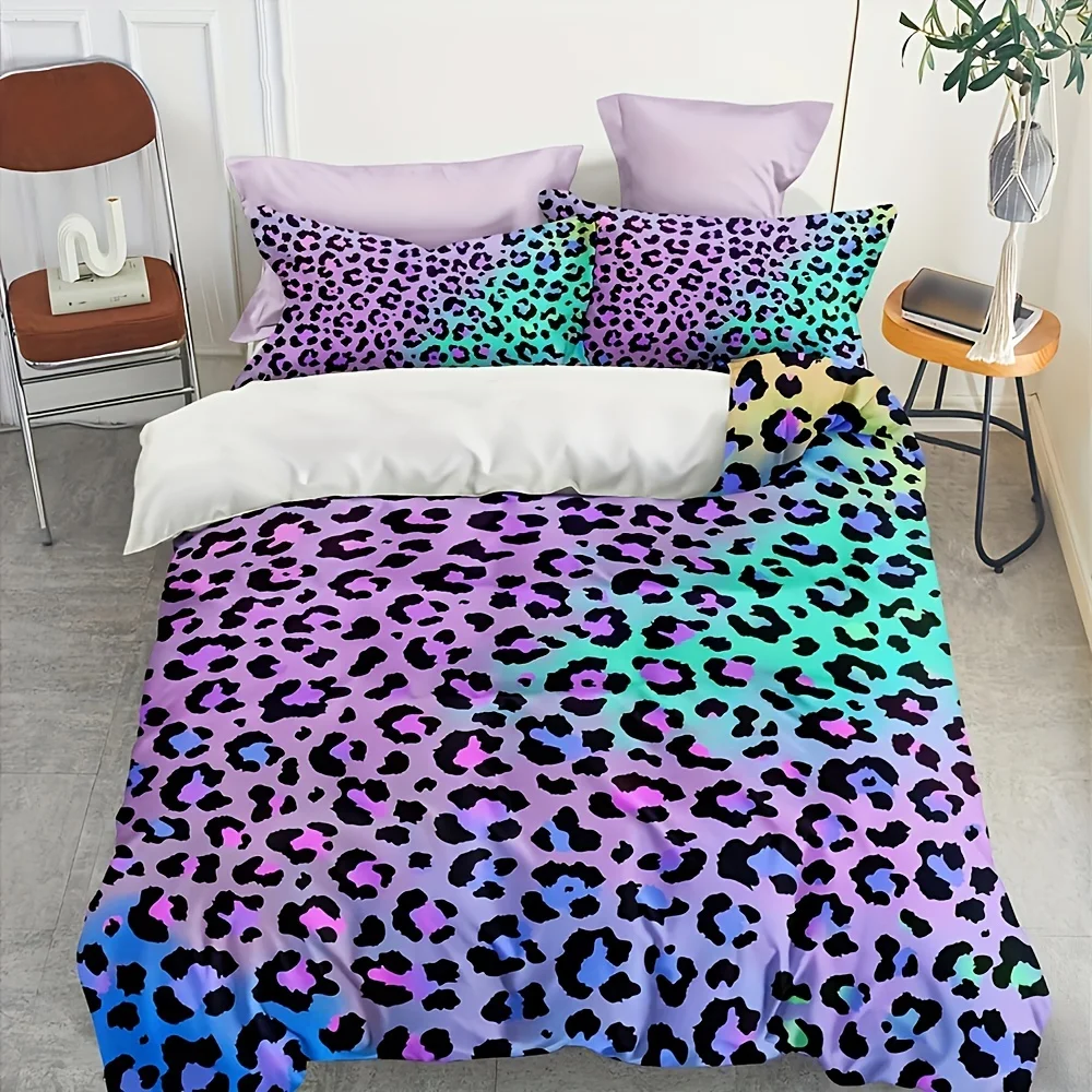 Purple Cheetah Wild Leopard Bedding Set, Animal Duvet Cover Set Bedroom Decor No Filler (1pc* Duvet Cover + 2pcs Pillowcases)