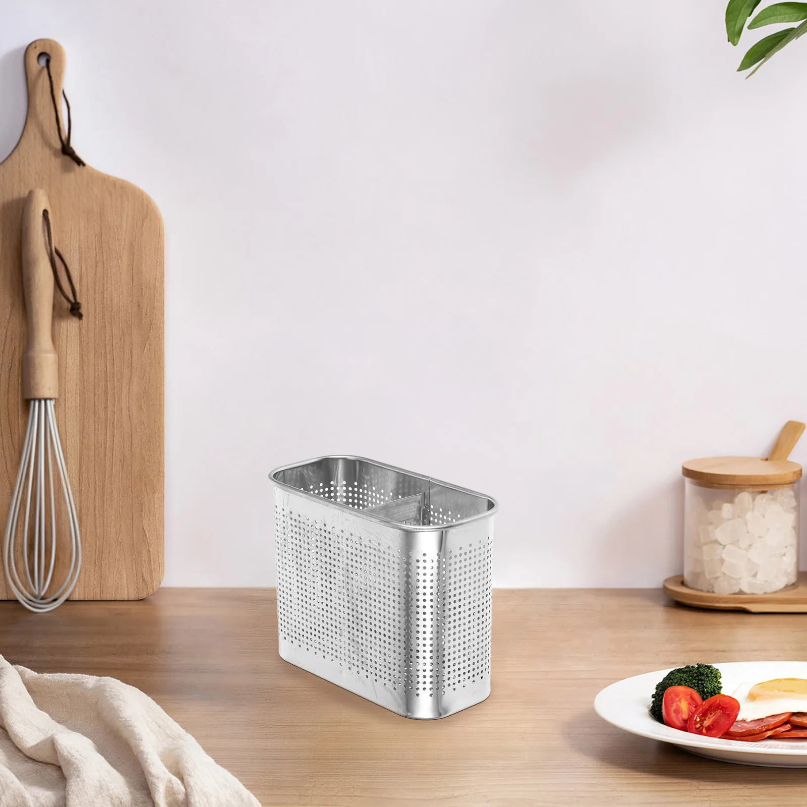 

Double-Compartment Stainless Steel Utensil Holder Kitchen Chopsticks Rack Hanging Organizer Cutlery Storage