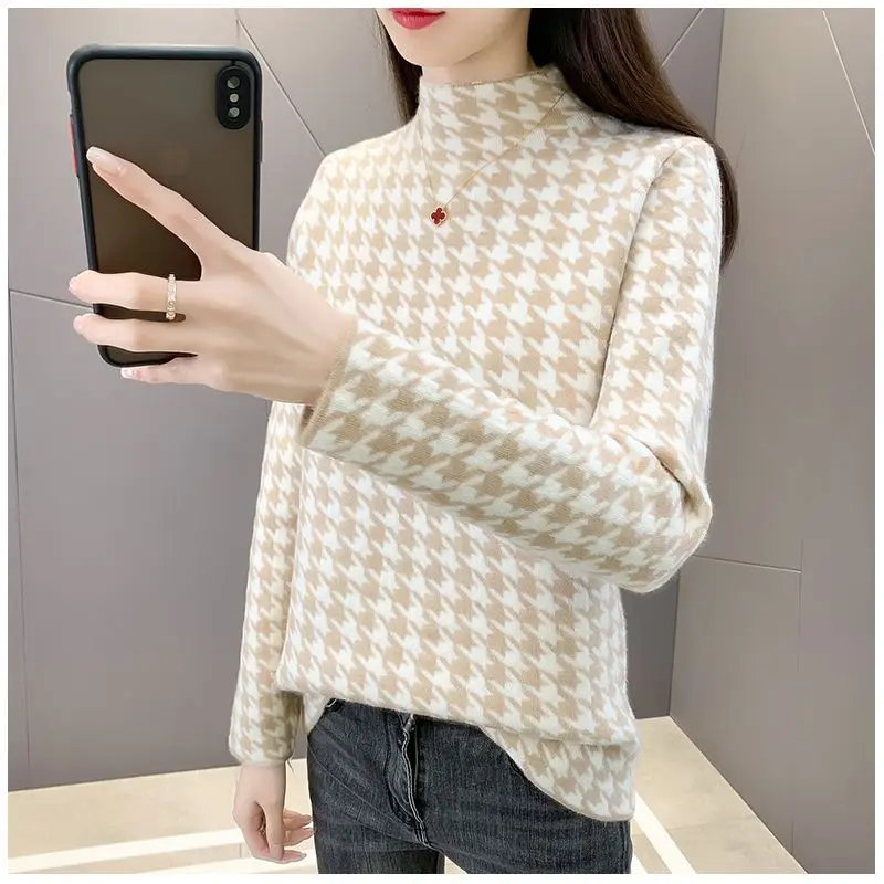 2023 Autumn/Winter Korean Edition New Thickened Warm Versatile Half High Neck Slim Fit Knitted Sweater Trend