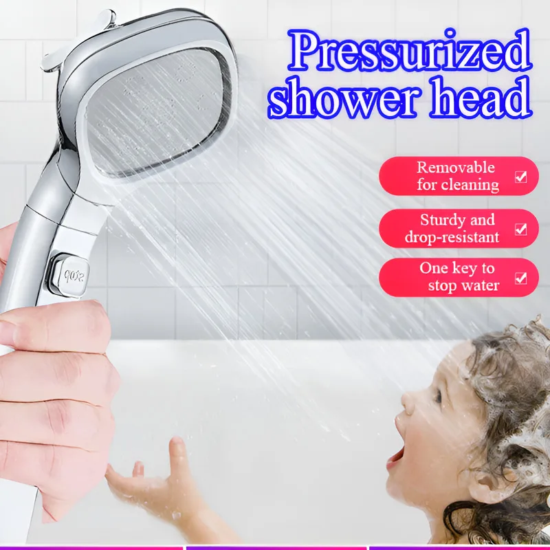 Household Handheld Shower Sprinkler 4-Speed Water Stop Boost Shower Head Spray Gun For Bathroom Daily Showering