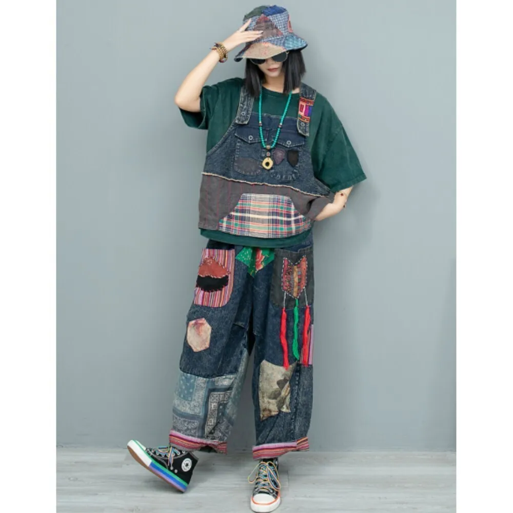 Heavy Industry Denim Splicing Sling Vest + Wide Leg Straight Pants Two-piece Set Women 2024 Autumn Pant Set Outfit LX2109