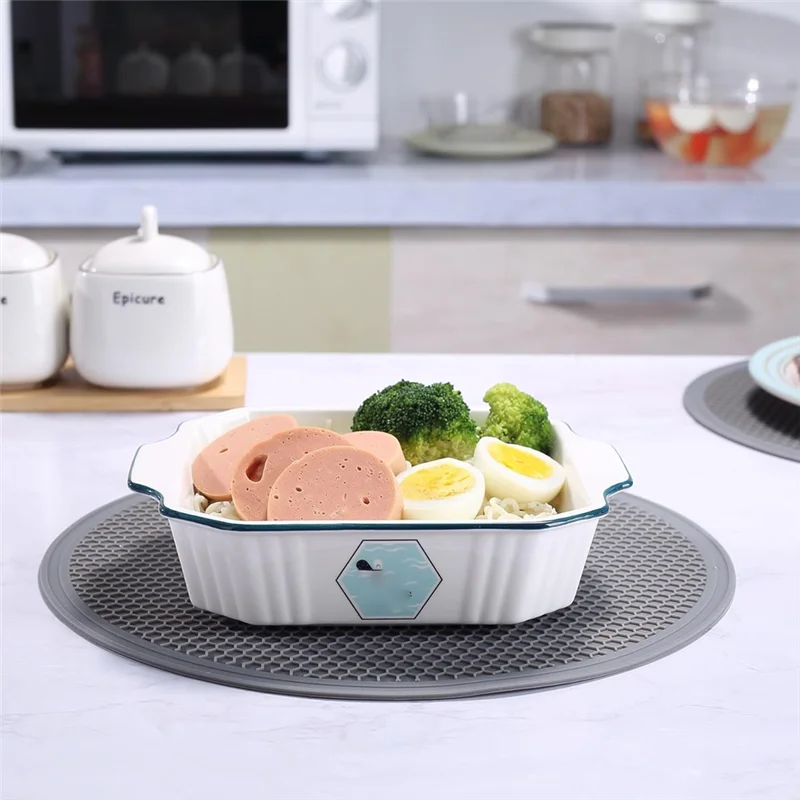 

HGFLE-Silicone Microwave Mat - Round 12Inchx12inch - 4Pcs Heat Multifunctional Mat, Splatter Guard, Trivet, Hot Pad