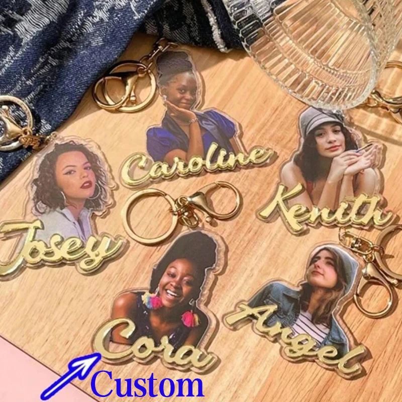 

KADRUFI Cute Custom Acrylic People Pets Picture Name Keychain Colored Printed Personalized Photo Nameplate Memory Keyring Gift