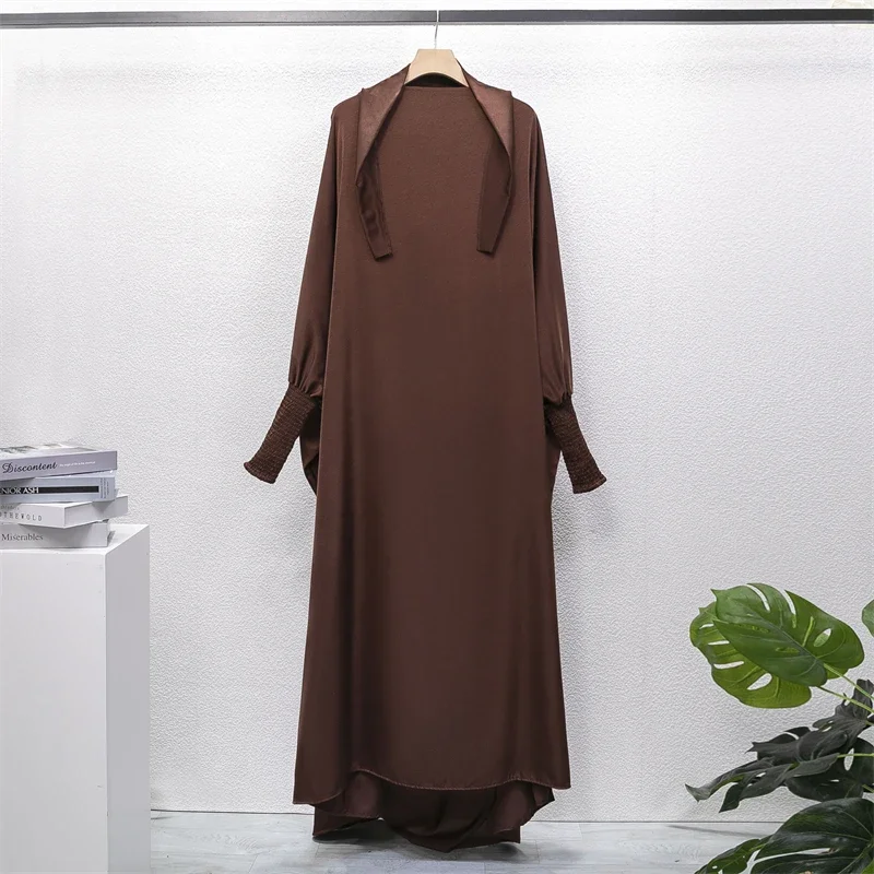 Muslim Abaya One-piece Prayer Dress Hooded Smocking Sleeve Women Jilbab Islamic Clothing Dubai Saudi Robe Turkish Modesty