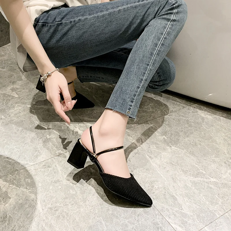 2024 New Summer Style Fashionable Comfortable Versatile and Elegant Casual Sandals Wear-resistant Mid-heeled Toe Women\'s Shoes