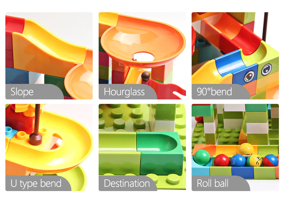 Bloque de carrera de mármol para niños, bloques de construcción Duploed compatibles de gran tamaño, tobogán de embudo de plástico, montaje DIY, juguetes para niños