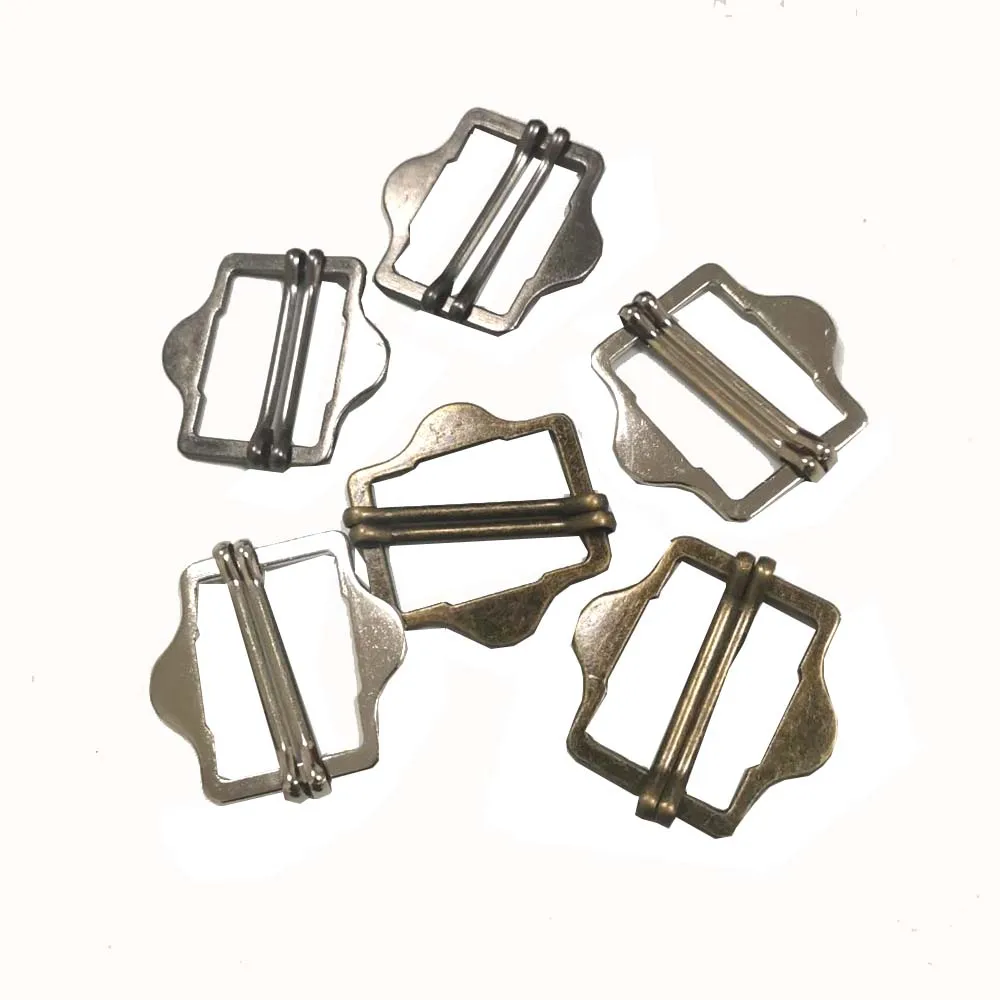 50pcs/pack Metal Two Sliding Tri-Glide Buckles for Suit Vest Shoulder Leather Bag Strap Belt Slider Setting Rectangle Buckle