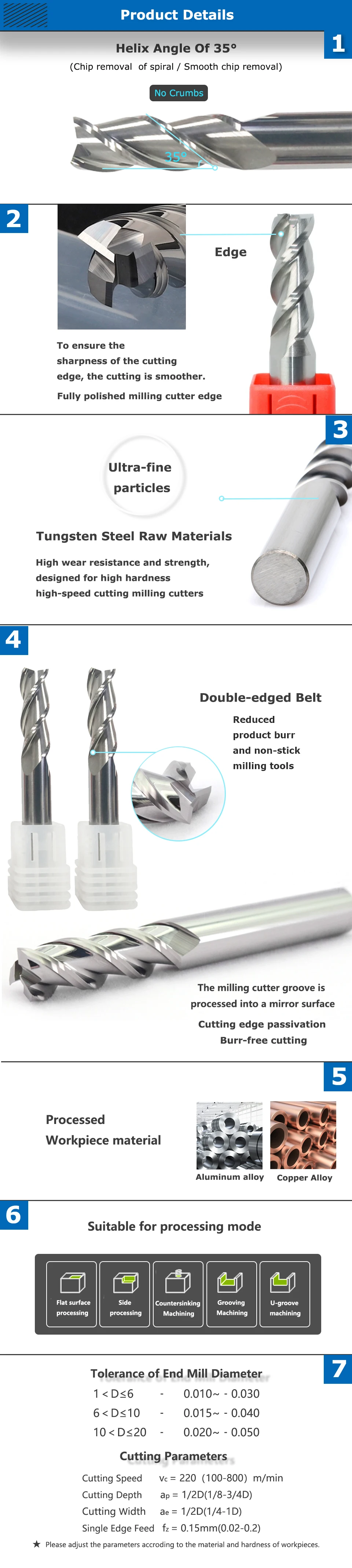YZH HRC60 Schaftfräser Durchmesser 1,05mm bis 12,05mm Fräser 3-Schneidig Dezimalpunkt-Durchmesser CNC Aluminium Kupfer Holz Metall – Detail 4