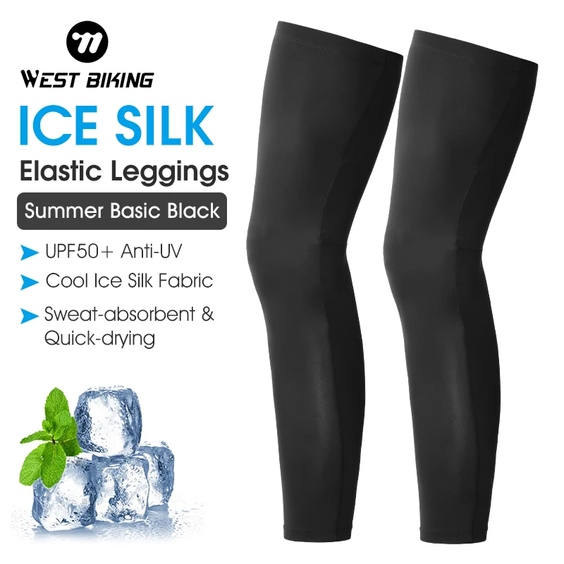 WEST BIKING Ice Silk Cycling Leg Sleeves Cool Breathable Men Women Outdoor Sports Running Fitness Anti-UV Leg Protection