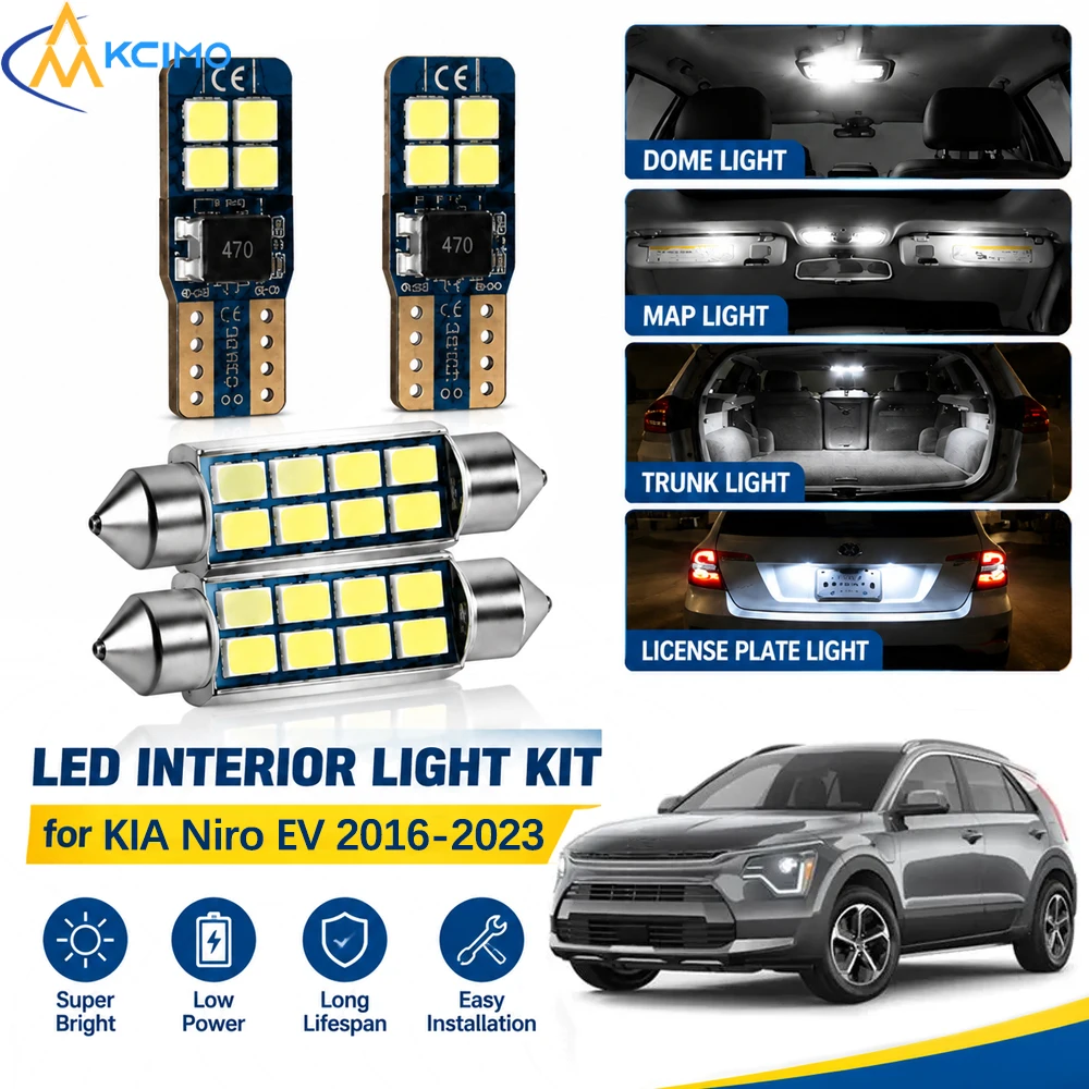 For KIA Niro EV Plug-in 2016-2023 Canbus Interior LED Light Kit, 6000K Dome Vanity Reading Lamps, Error‑Free Easy Installation