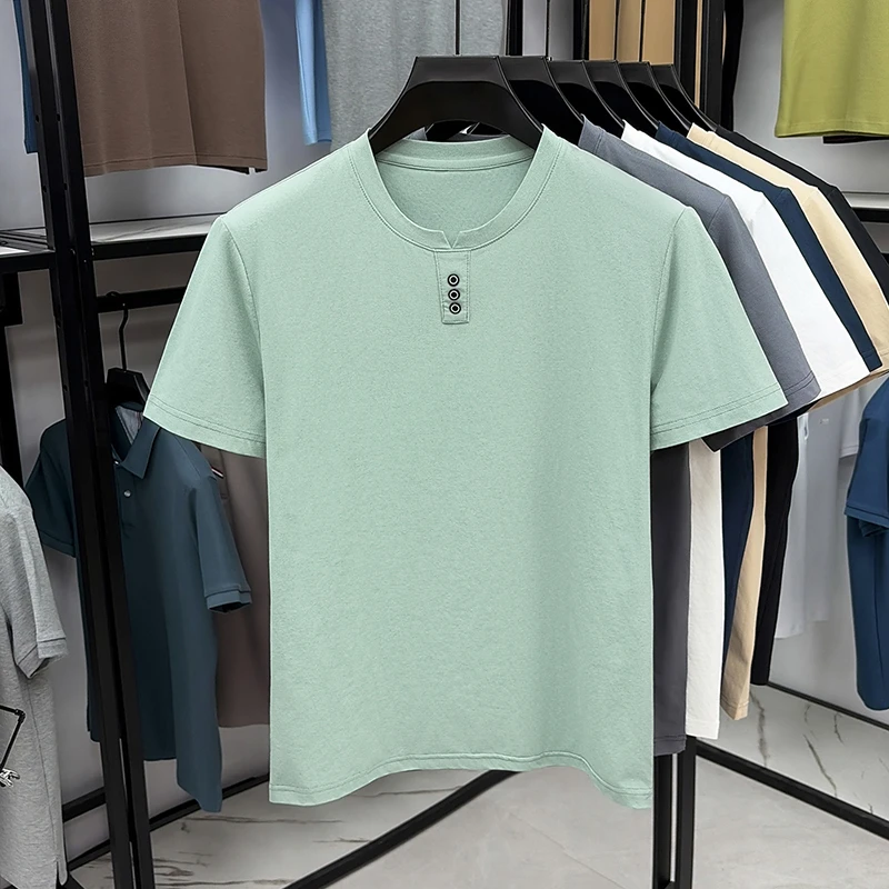 Herren Casual Kurzarm Henley T-Shirt mit V-Ausschnitt und drei Knöpfen, leichte, atmungsaktive T-Shirts für Herren, Alltagsoutfits. – Detail 15