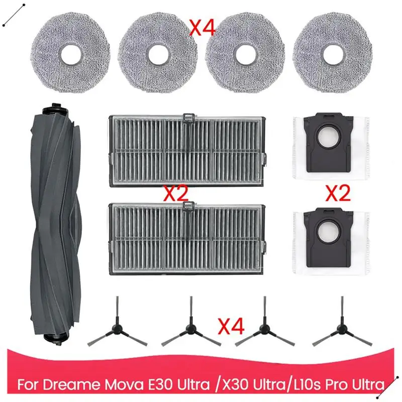 Replacement Parts Fit For Dreame Mova E30 Ultra /X30 Ultra/L10s Pro Ultra Vacuum Cleaner, Accessories Kit Brush Filters