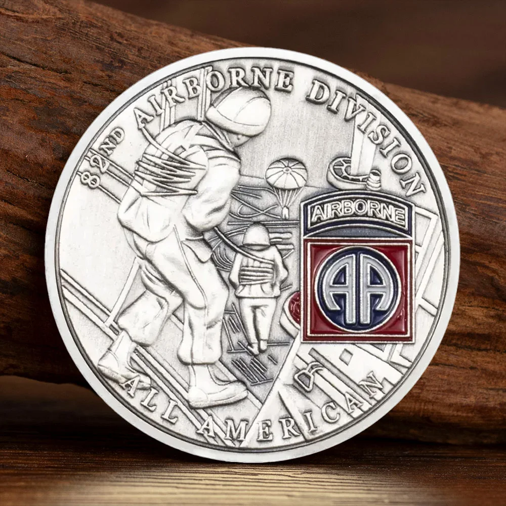 US Army Silvery Plated Commemorative Coins 82nd Airborne Division Antique Souvenirs Coin