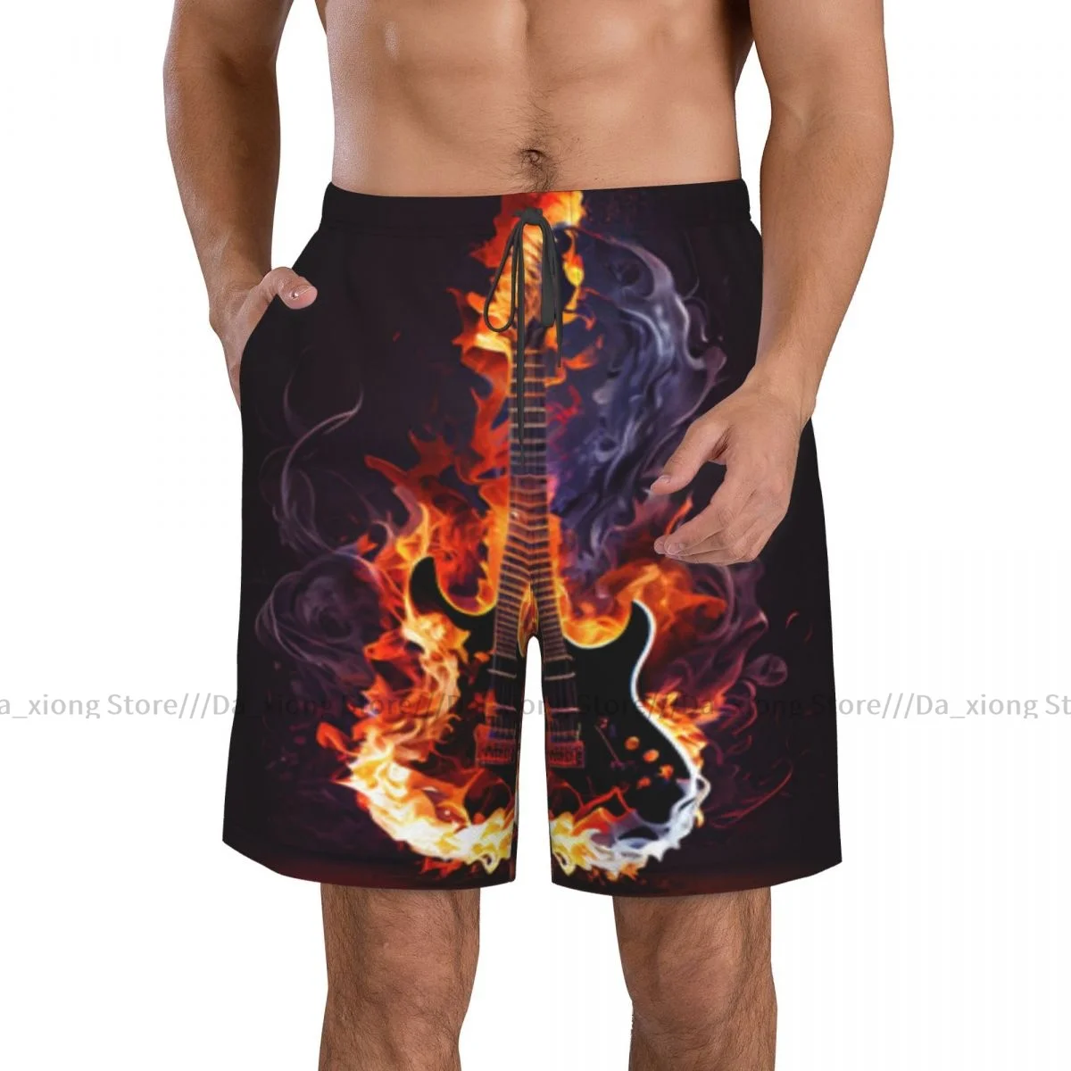 Men's Beach Short Swim Shorts Electric Guitar On Fire Surfing Sport Board Shorts Swimwear