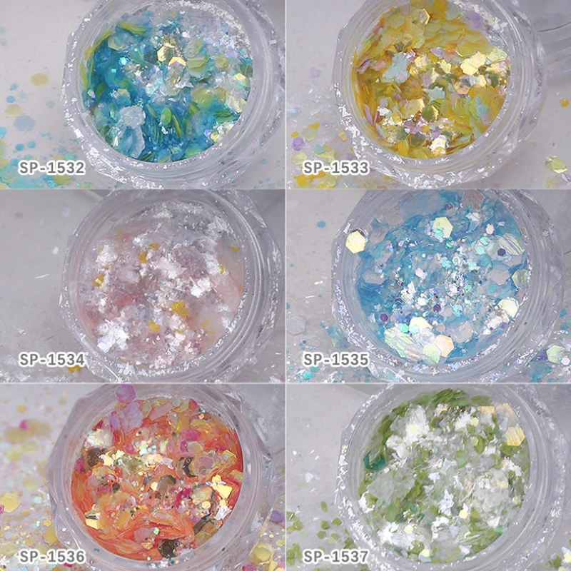 1 Stück Gemischte Form Glitter Nagel Patch Sechseckige Nagel 3D Aufkleber Für Nagel Glitter Dekoration 6 Farben Nagel Zubehör