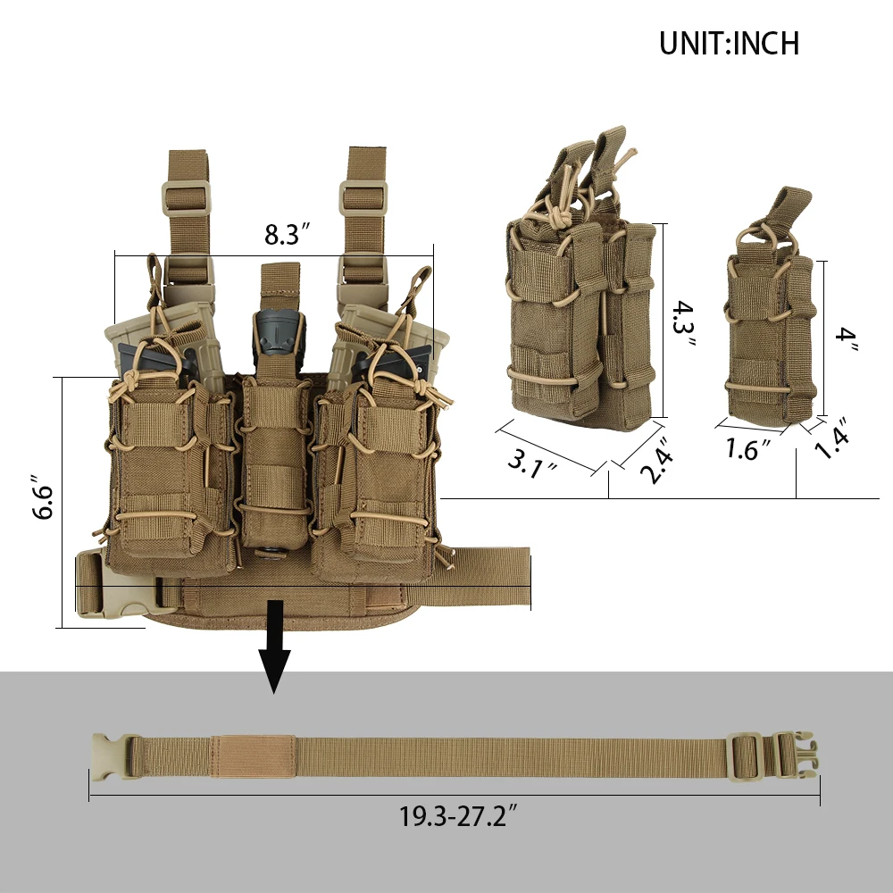 Universal Drop Leg Panel with Pistol Mag Pouch Combination Thigh Platform Tactical MOLLE Hunting Paintball Panel Mag Bags Set