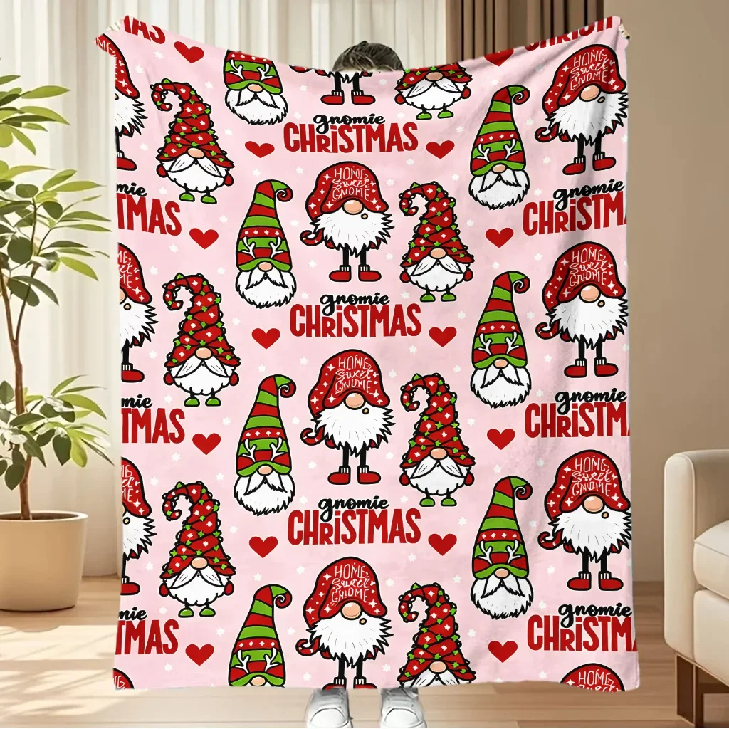 Red Blanket Merry Christmas Flannel Blanket Gingerbread Man Santa Claus Snow Tree Printed Soft Fluffy Office Sofa Chair Nap Gift