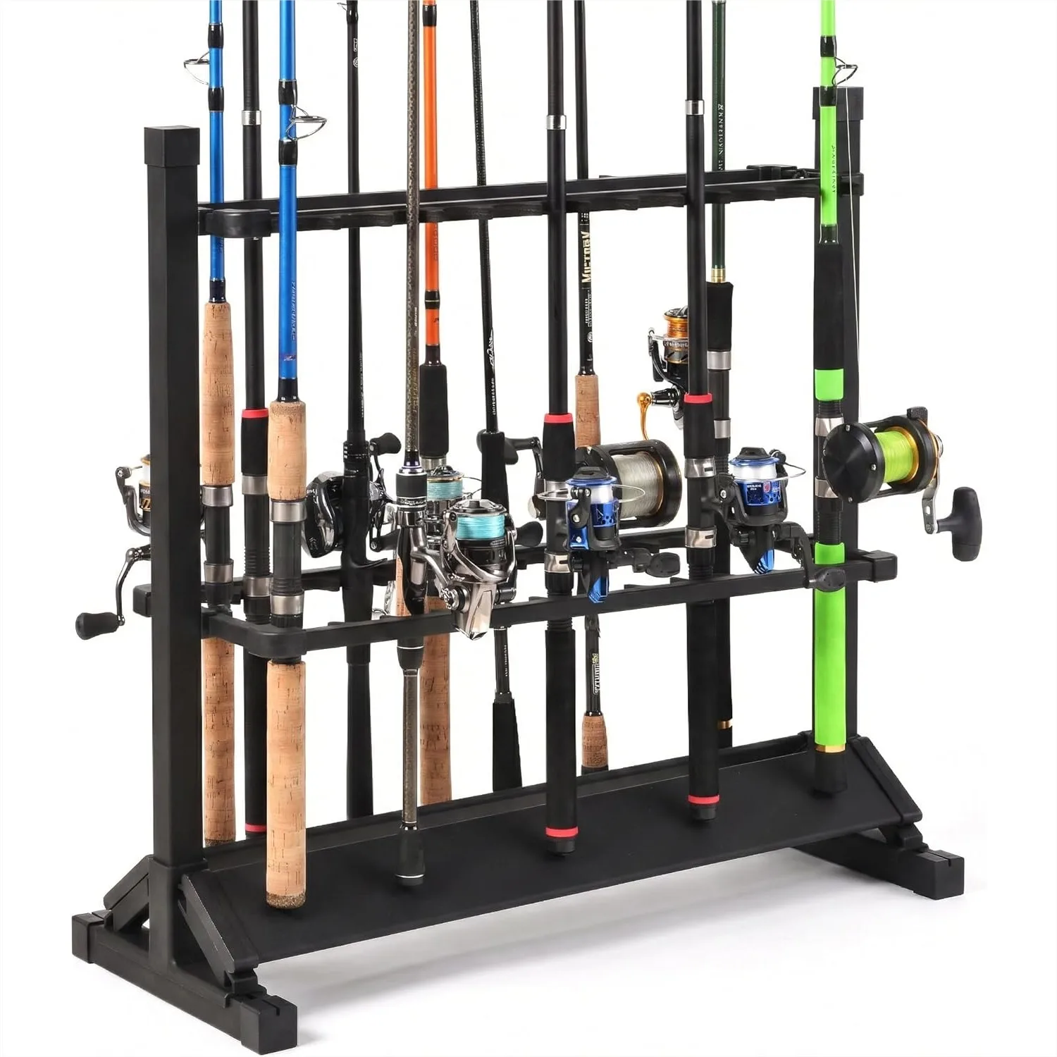 

24-Rod Aluminum Fishing Rod Holder with Lockable Wheels, Rolling Rack for Garage Storage, Fits Most Rods & Golf Clubs